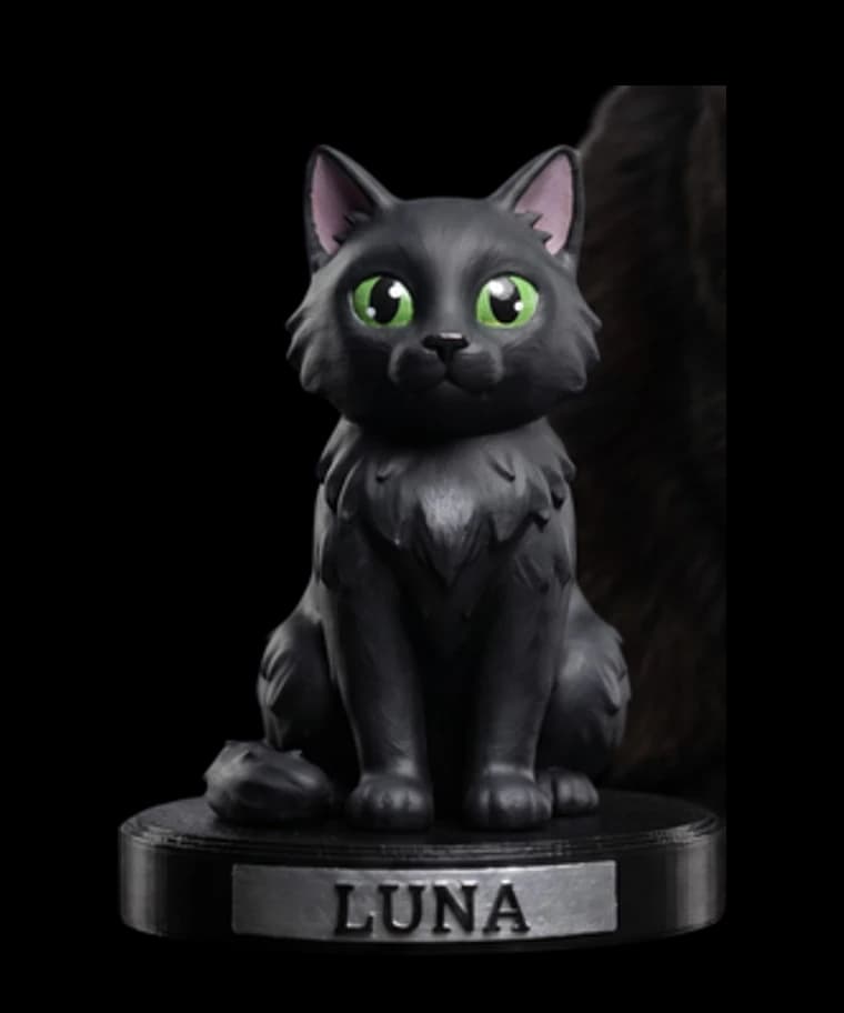 A peça Pet Eterno de 15 cm feita a partir da foto da gata Luna