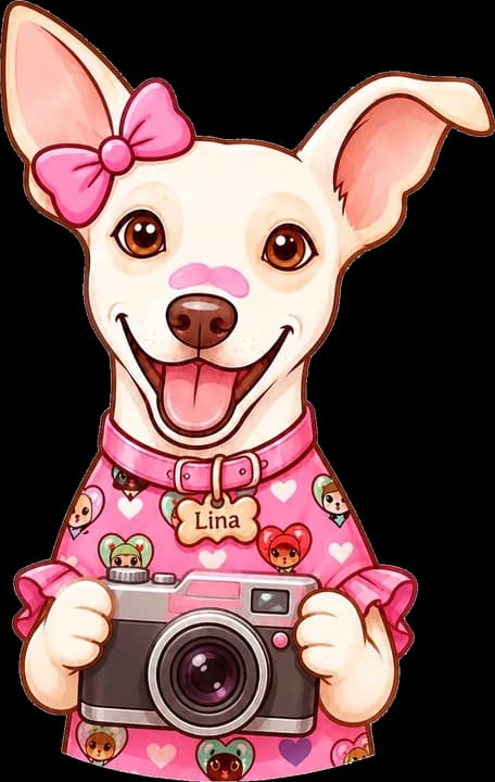 Lina segurando uma câmera fotográfica, pronta para o clique